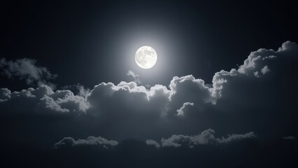 A mesmerizing zoom-in from below captures the moon at its radiant peak against a pitch-black sky, surrounded by an ethereal glow, embodying lunar mystique in stark contrast