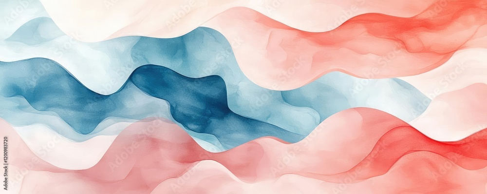 Poster playful watercolor concept. abstract flowing waves of colors in red, blue, and white create a dynami