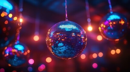 Obraz premium Disco ball hangs in vibrant nightclub