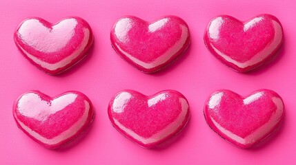 Fototapeta premium Shiny Pink Heart-Shaped Treats on Vibrant Background
