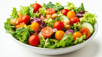 A bowl of vegetable salad on white background