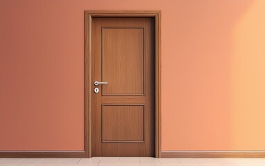 A modern wooden entrance door with sleek metallic handles, set against a neutral background