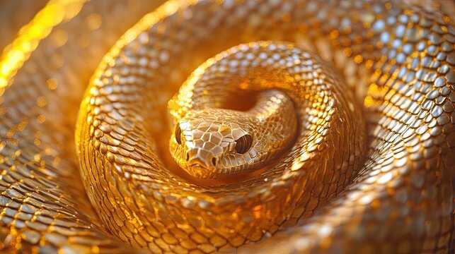 Close-up of a golden  or yellow rattlesnake head on a black background