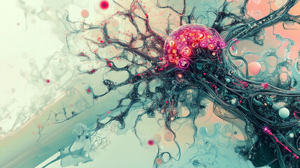 A futuristic of the nervous system, blending biological structures with digital circuitry