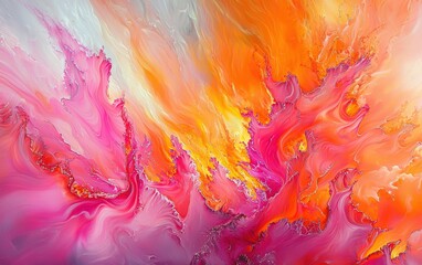 Obraz premium Vibrant pink and orange flames flickering together, creating a colorful fusion, shown in sharp focus