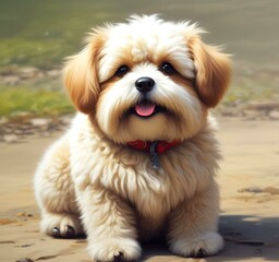 Illustration of fluffy and cute small dog.