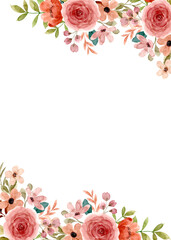 Watercolor flower frame background for wedding, birthday, card, background, invitation, wallpaper, sticker, decoration etc.