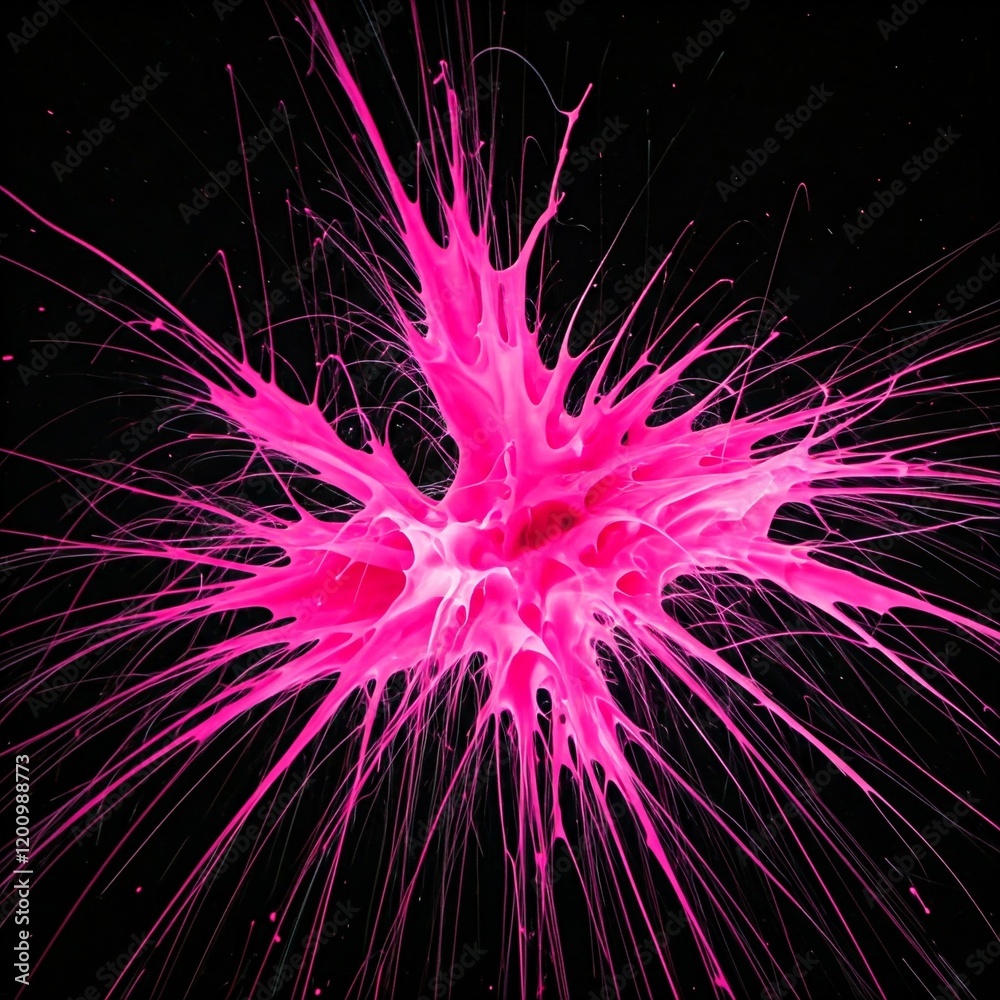 Wall mural pink exploding paint splash abstract background black dark background dynamic energy motion neon vib
