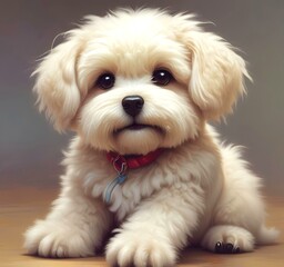 Obraz premium Illustration of fluffy and cute small dog.