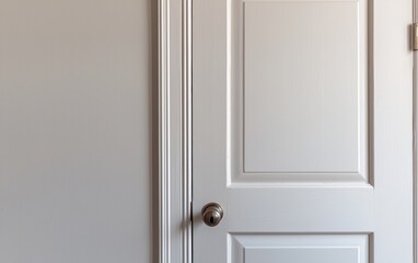 A sleek white interior door with simple, modern handles, set against a light background