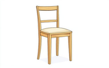 A simple beige wooden dining chair with a cushioned seat, isolated on a white background