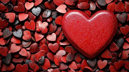 Obraz premium Red Heart Among Small Heart Decorations