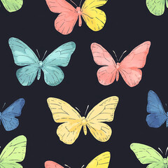 Seamless Colorful Butterfly Pattern on a Dark Background for Creative Projects
