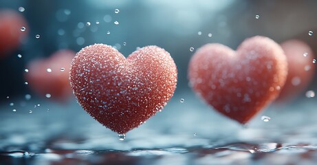 Fototapeta premium Sugar Crystal Hearts Romantic Water Drops Love Design Abstract Background Red Pink Soft Pure Sweet 