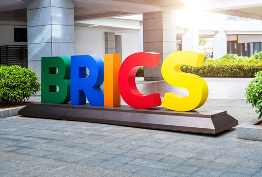Text BRICS sign outside the office building