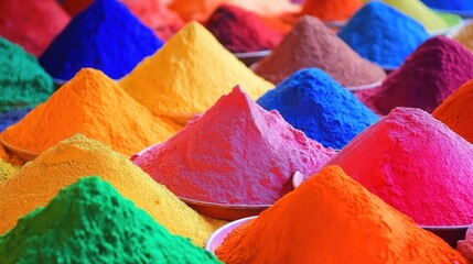 Close-up of colorful powder piles creating an eye-catching pattern in various shades