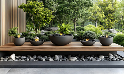 Fototapeta premium Modern fire bowls zen garden patio decor