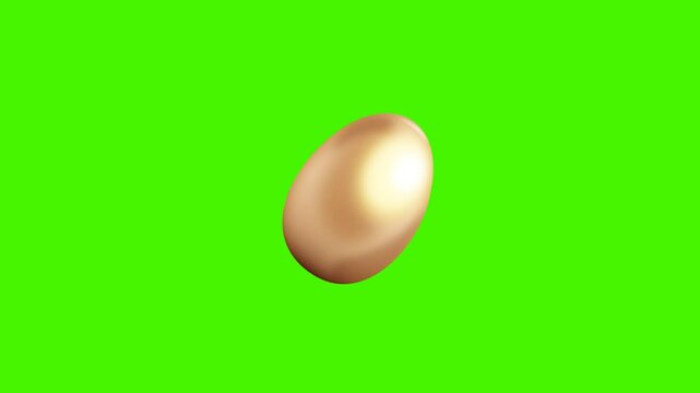 Rolling golden egg animation isolated on green background. Concept of food, cartoon, and easter egg background.
