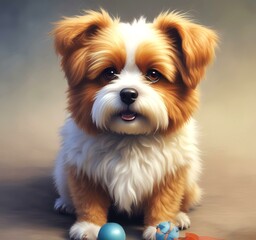 Illustration of fluffy and cute small dog.
