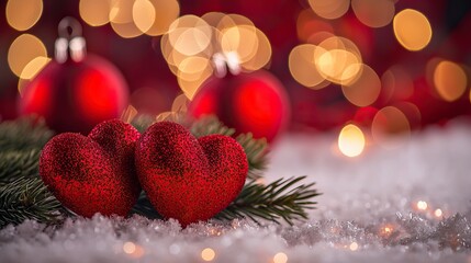 Obraz premium Glittery Red Hearts with Soft Background Lights