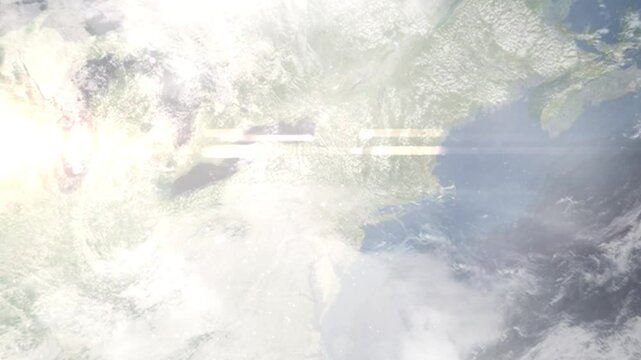 Earth zoom in from space and focus on Binghamton, New York, USA. Background for travel intro or blog. Satellite view. 3D style Animation. Images from NASA.