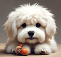 Illustration of fluffy and cute small dog.
