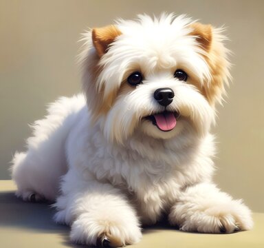 Illustration of fluffy and cute small dog.