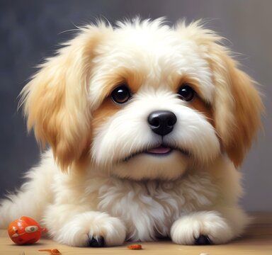 Illustration of fluffy and cute small dog.