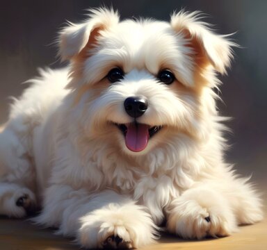 Illustration of fluffy and cute small dog.