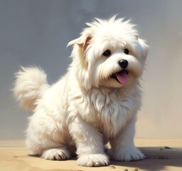Illustration of fluffy and cute small dog.