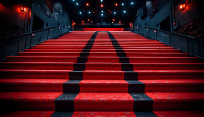 Red carpet stairs, cinema, auditorium, lights, premiere