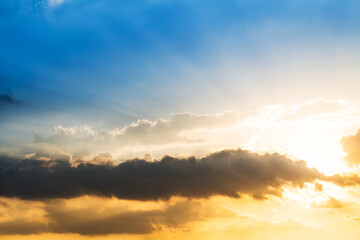 Sunset sky is orange and blue