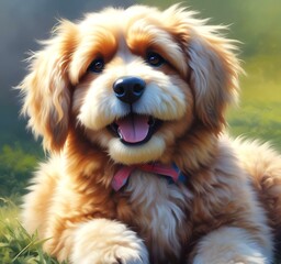 Fototapeta premium Illustration of fluffy and cute small dog.