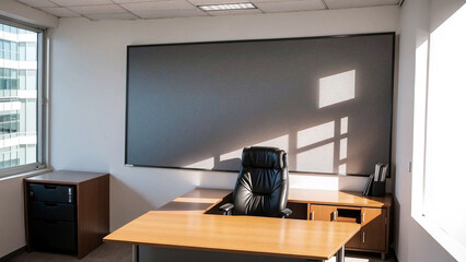 Office meeting room background of boardroom presentation with desk for business discussion corporate meeting corporate seminar suitable for corporate and business theme.