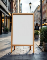 Blank A-Frame Signboard on City Street