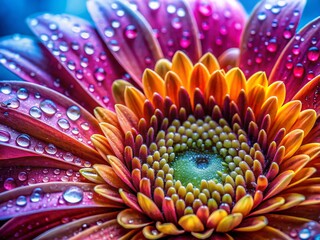 Close-up Macro Shot of Vibrant Flower Petals, Dew Drops, Nature Details