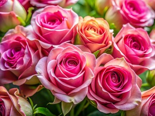 Obraz premium Close-up of a Pretty Pink Rose Posy Bouquet - Vibrant Floral Photography