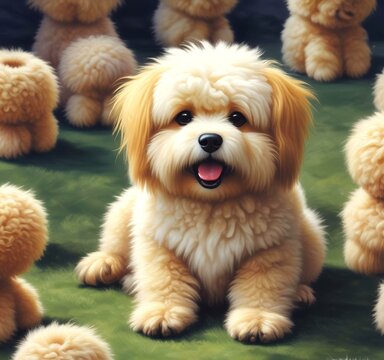 Illustration of fluffy and cute small dog.