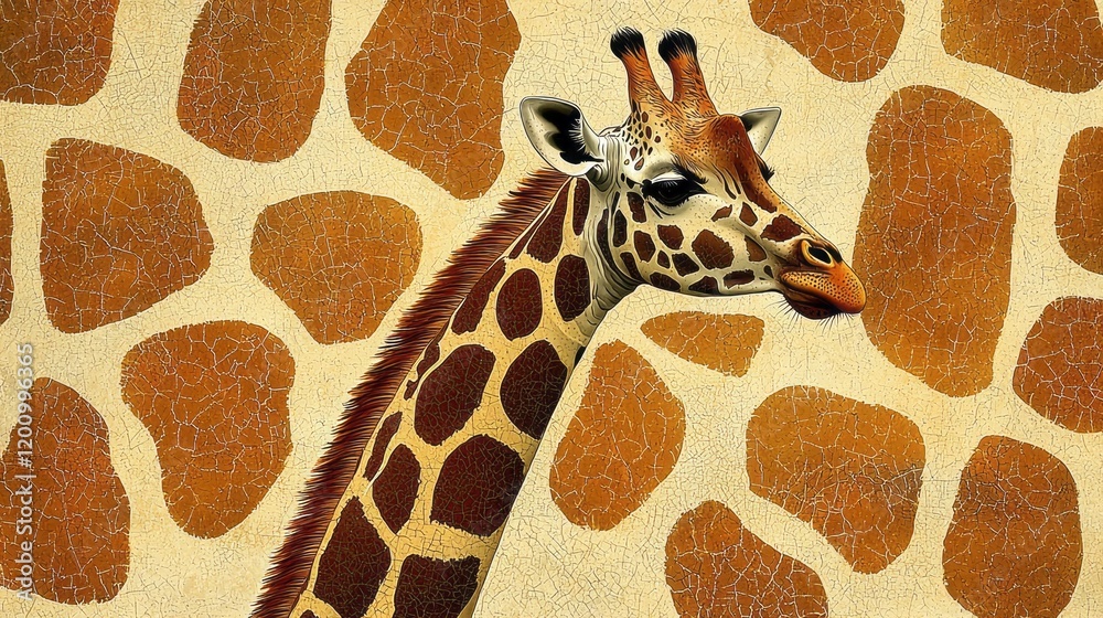 Poster An intricate giraffe print pattern emerges, showcasing an array of warm earthy hues. The unique textures and colors evoke a sense of being in a serene savanna landscape, celebrating natural artistry