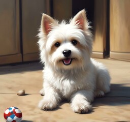 Illustration of fluffy and cute small dog.