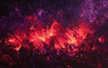 Fototapeta premium Deep red and violet flames blending seamlessly, with glowing embers visible, captured in sharp focus