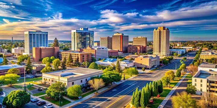 Clovis California Cityscape: Sunny Day Panoramic View with Copy Space