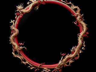 Elegant golden dragon circle art asian cultural heritage decorative sculpture dark background artistic viewpoint mythical concepts