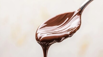Smooth chocolate drip. Rich chocolate sauce dripping from a spoon.