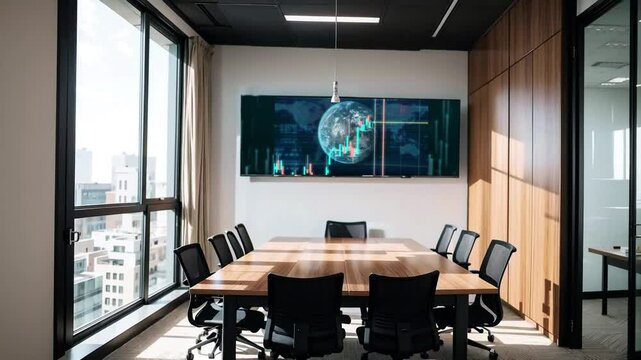 Financial Officer Holding a Meeting with a Group of Fintech Investors. Diverse Team of Managers, Analysts and Board Members Having a Meeting in Front of Big Digital Screen