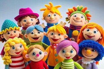 Colorful Felt Characters Posing Together:  A Fun Educational Group Photo