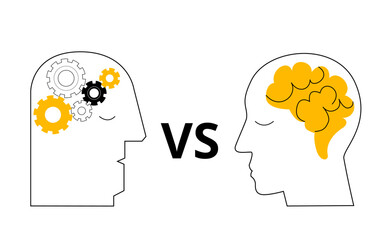 Human intelligence versus machine intelligence. The concept of a vector illustration. Horizontal banner.