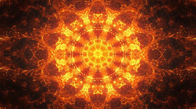 Abstract fiery pattern with glowing orange and yellow light effects creating a sense of warmth
