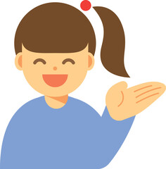 片手を上げる笑顔の女性のアイコン
