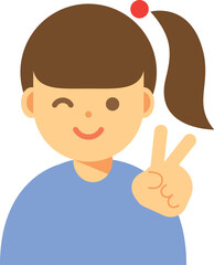 ピースをしてウインクする女性のイラスト